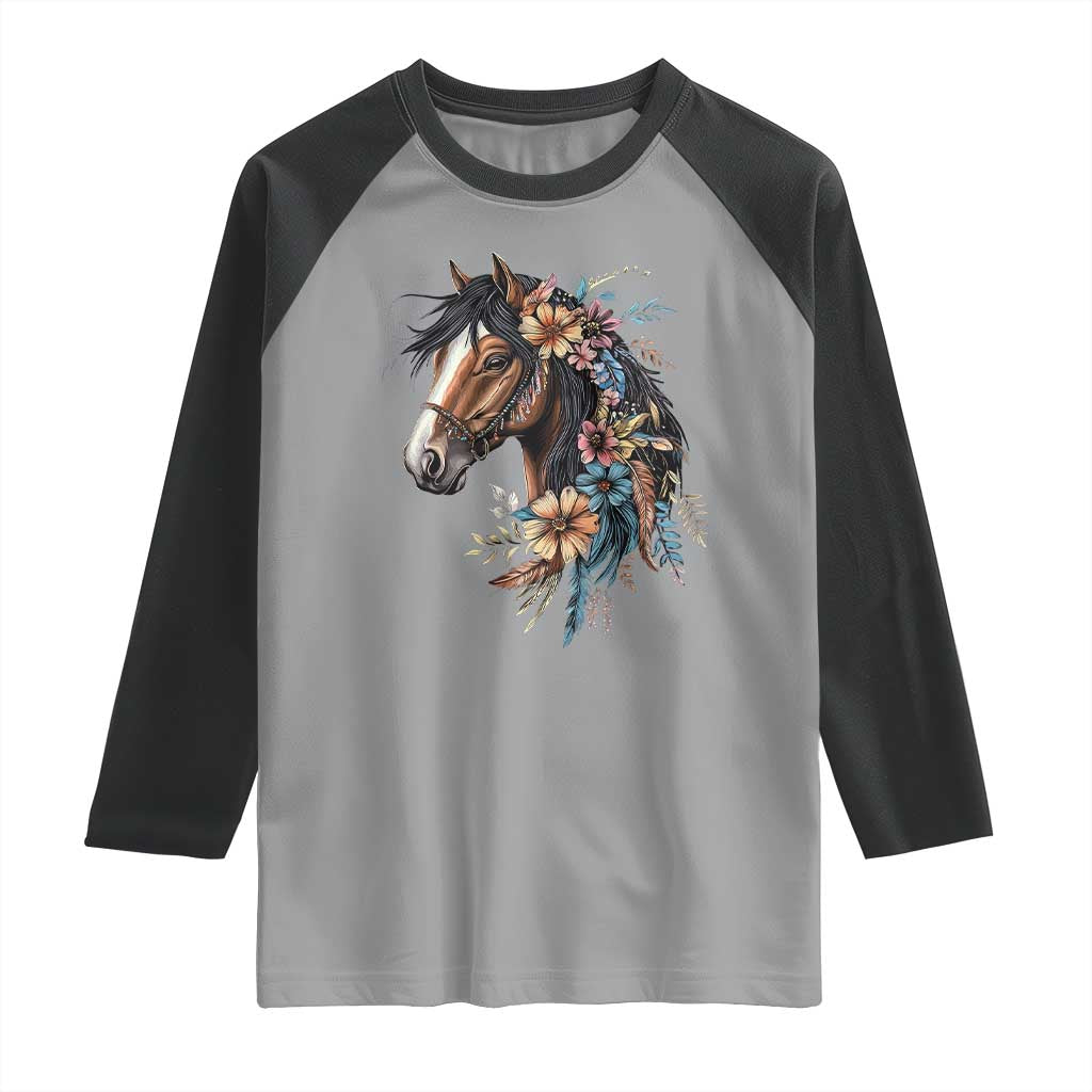 Floral Wild Horse Country Horse Riding Raglan Shirt