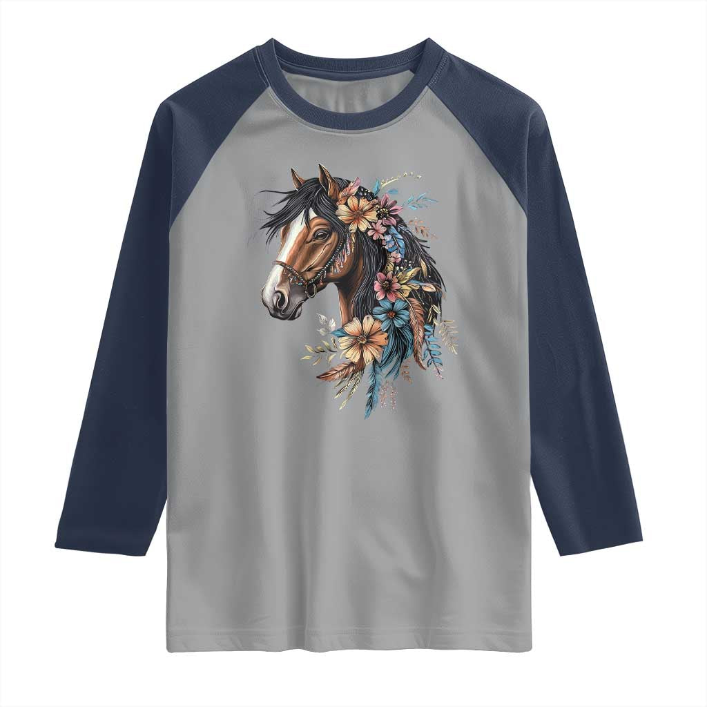 Floral Wild Horse Country Horse Riding Raglan Shirt