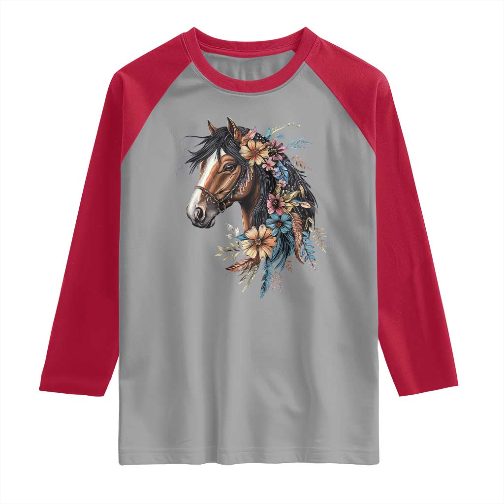 Floral Wild Horse Country Horse Riding Raglan Shirt