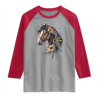 Floral Wild Horse Country Horse Riding Raglan Shirt