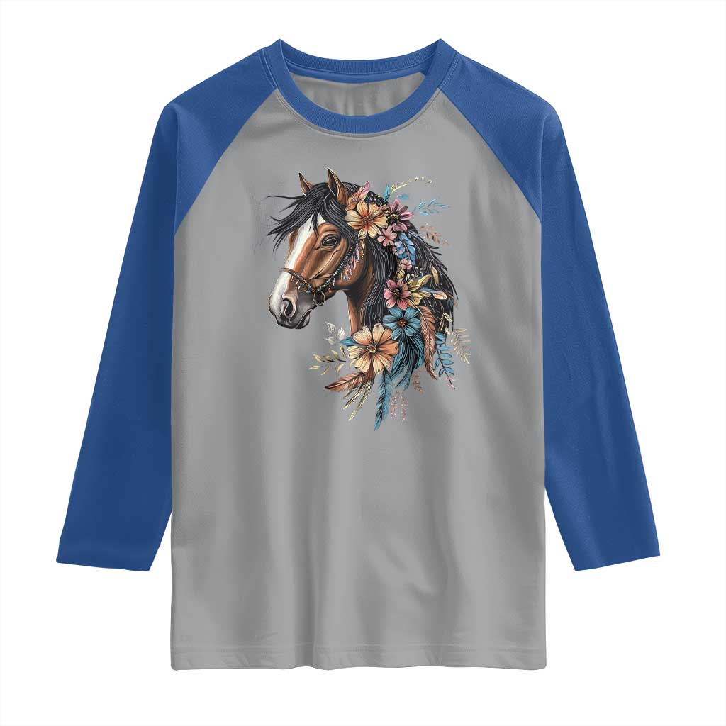Floral Wild Horse Country Horse Riding Raglan Shirt