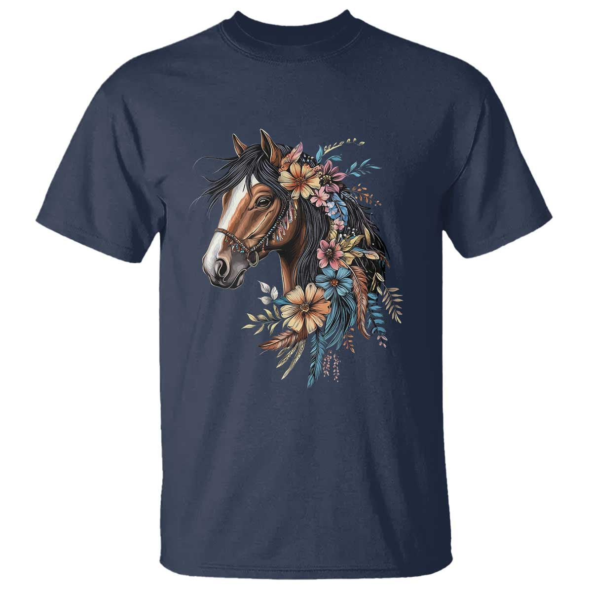 Floral Wild Horse Country Horse Riding T Shirt
