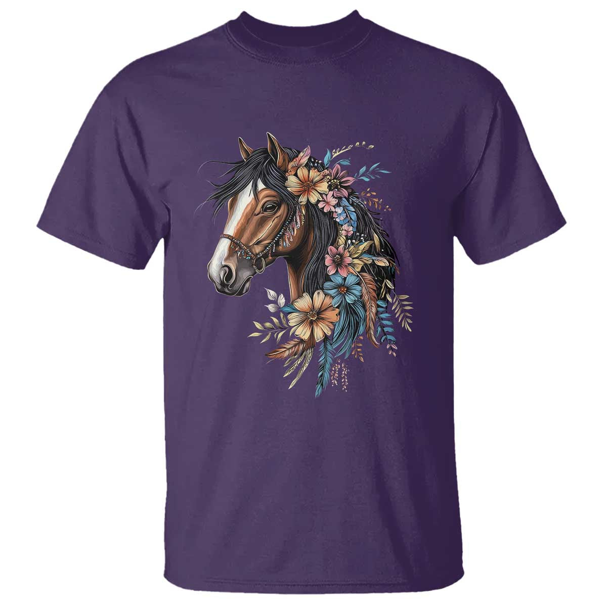 Floral Wild Horse Country Horse Riding T Shirt