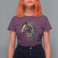 Floral Wild Horse Country Horse Riding T Shirt For Women