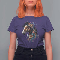 Floral Wild Horse Country Horse Riding T Shirt For Women