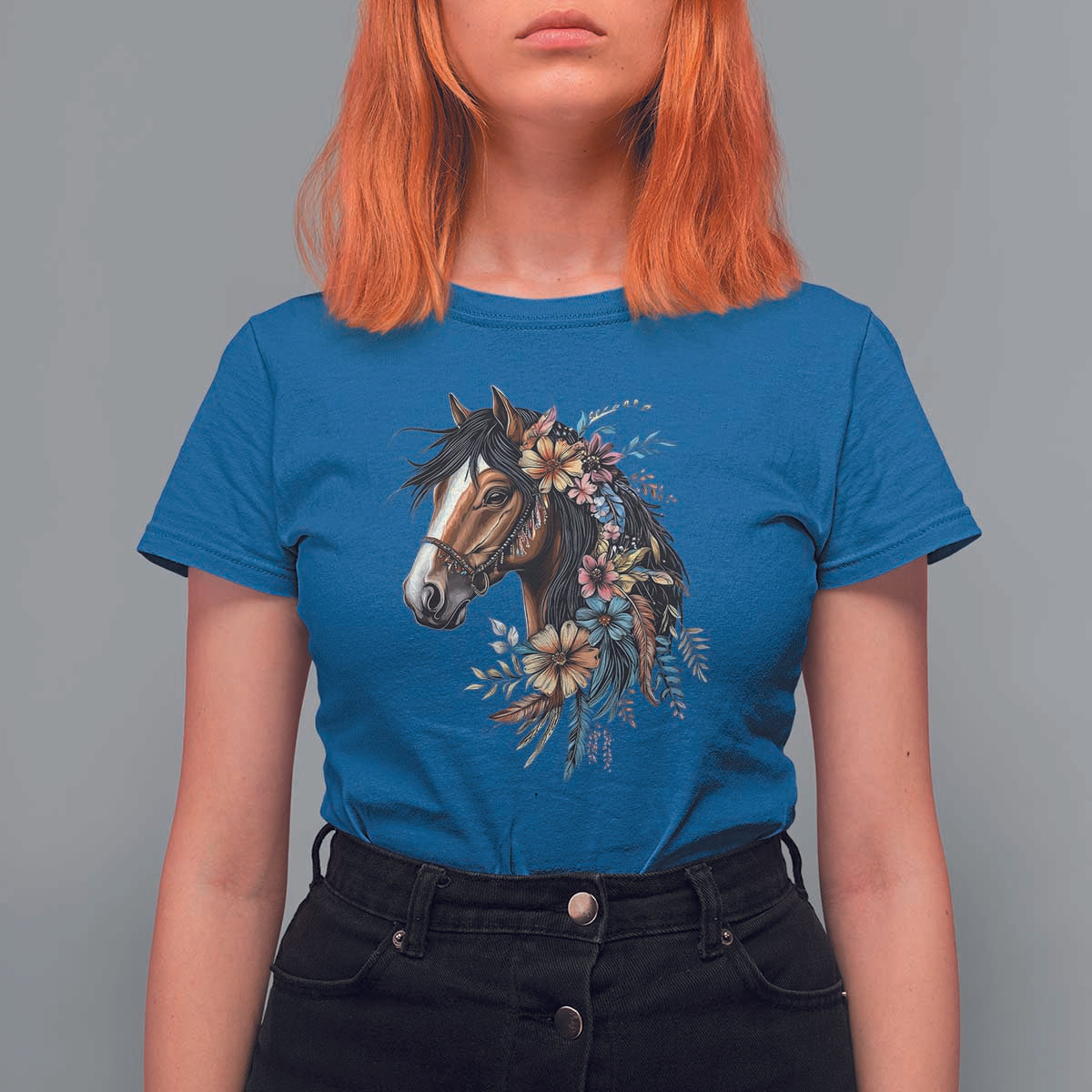 Floral Wild Horse Country Horse Riding T Shirt For Women
