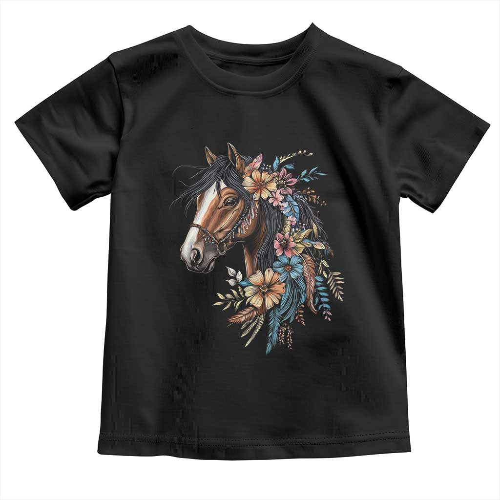 Floral Wild Horse Country Horse Riding Toddler T Shirt