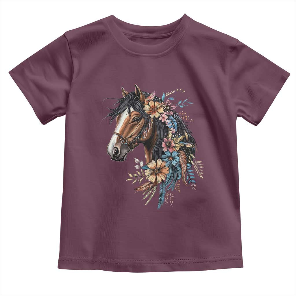 Floral Wild Horse Country Horse Riding Toddler T Shirt