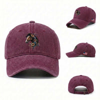 Floral Wild Horse Country Horse Riding Washed Cotton Baseball Cap