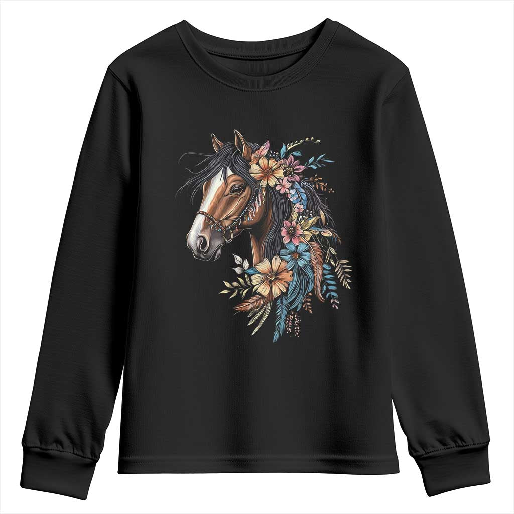 Floral Wild Horse Country Horse Riding Youth Sweatshirt