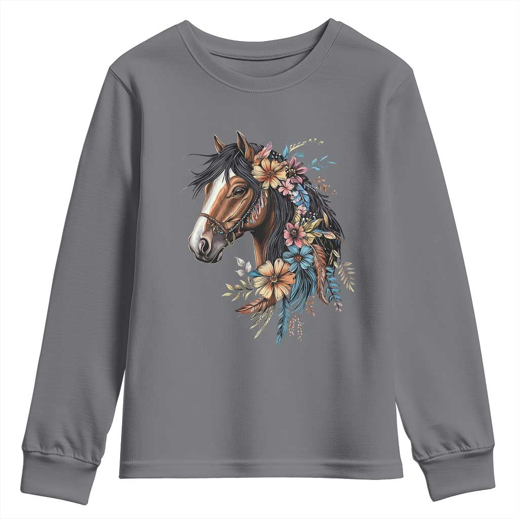 Floral Wild Horse Country Horse Riding Youth Sweatshirt