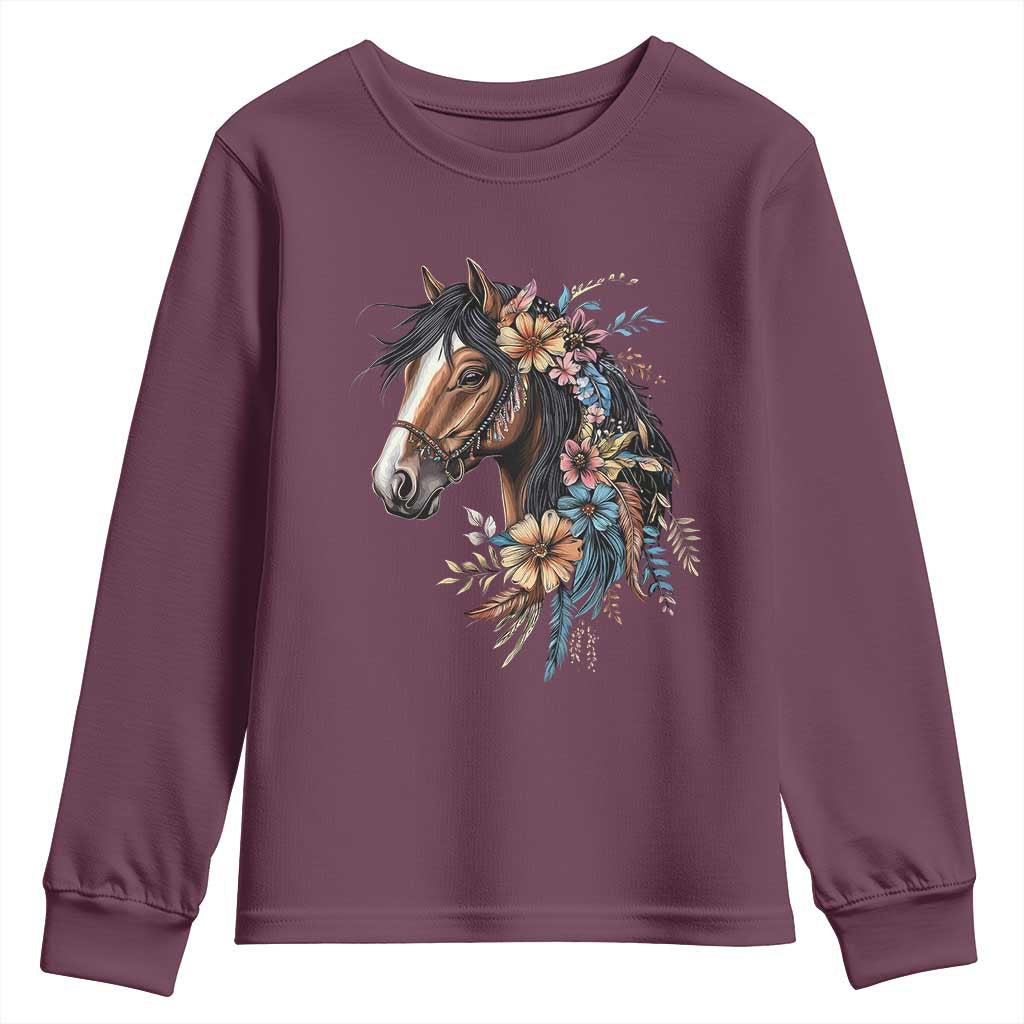 Floral Wild Horse Country Horse Riding Youth Sweatshirt