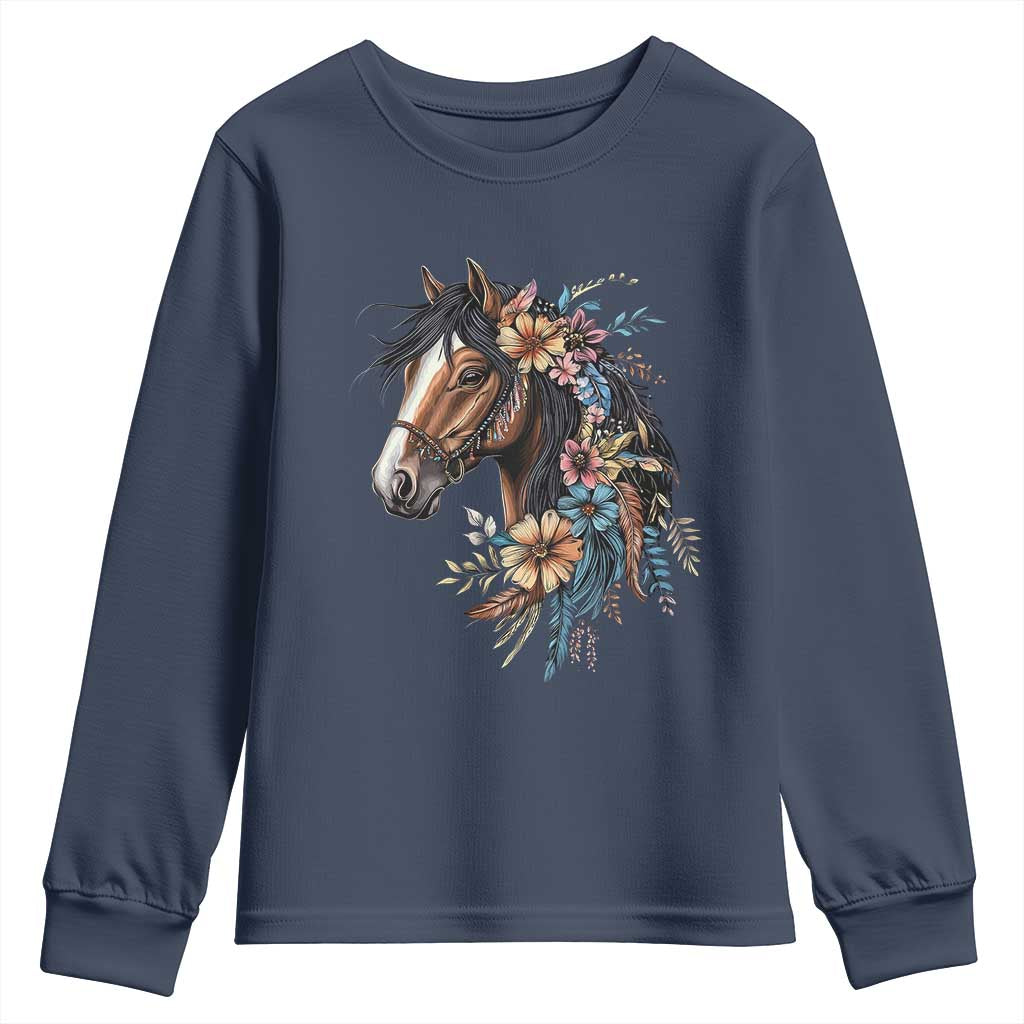 Floral Wild Horse Country Horse Riding Youth Sweatshirt