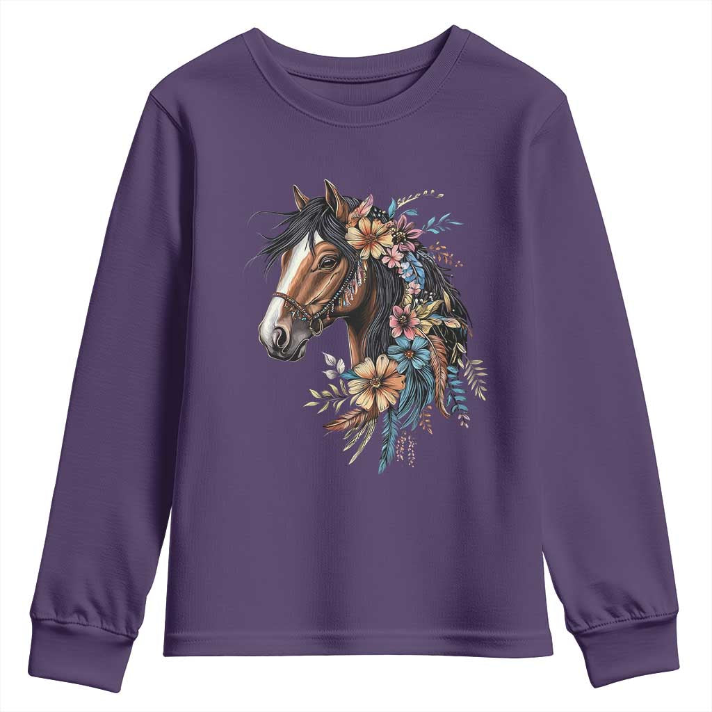 Floral Wild Horse Country Horse Riding Youth Sweatshirt