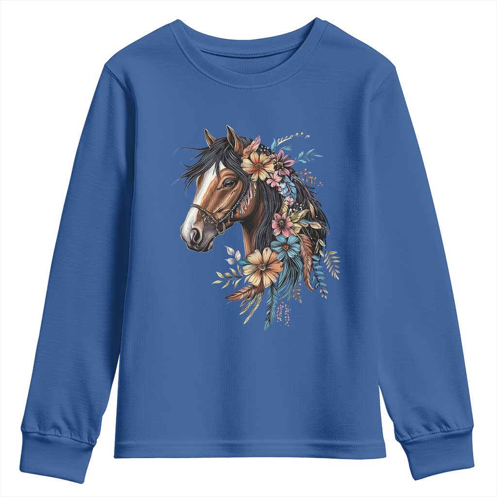 Floral Wild Horse Country Horse Riding Youth Sweatshirt