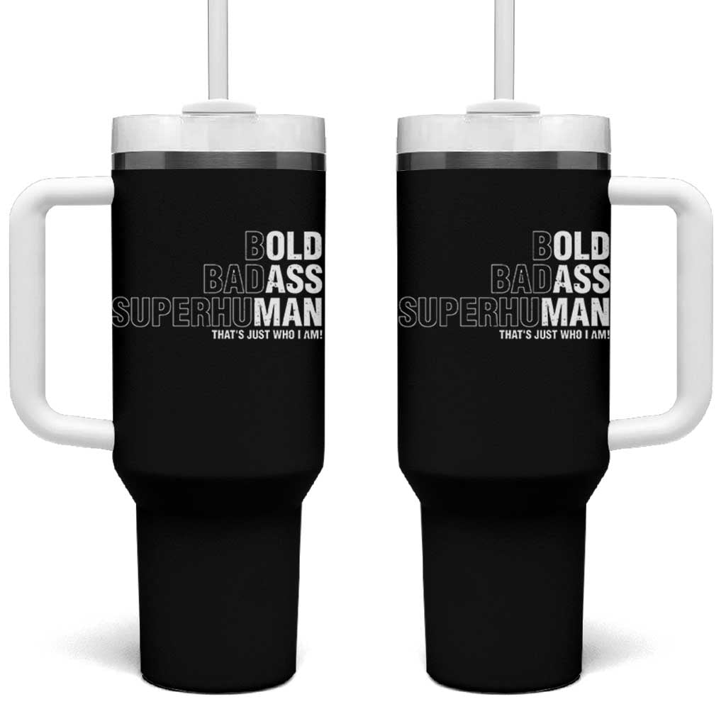 Funny Bold Badass Superhuman Tumbler With Handle Sarcastic Old Man Fathers Day