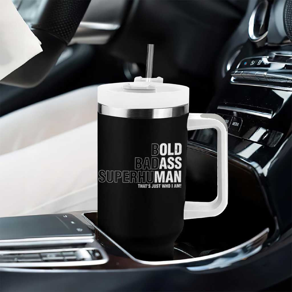 Funny Bold Badass Superhuman Tumbler With Handle Sarcastic Old Man Fathers Day