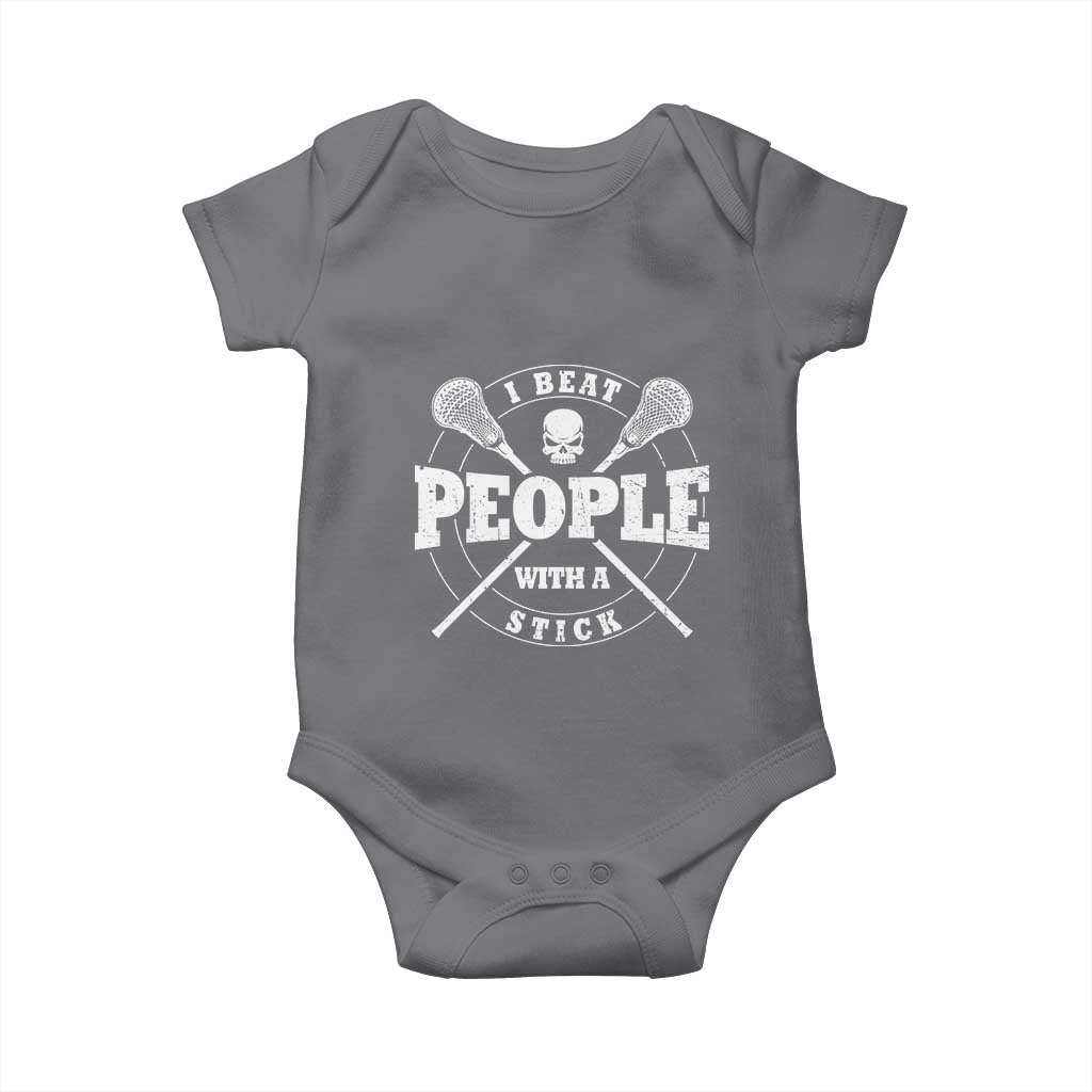 Funny Lacrosse Lax Baby Onesie I Beat People With A Stick Skull