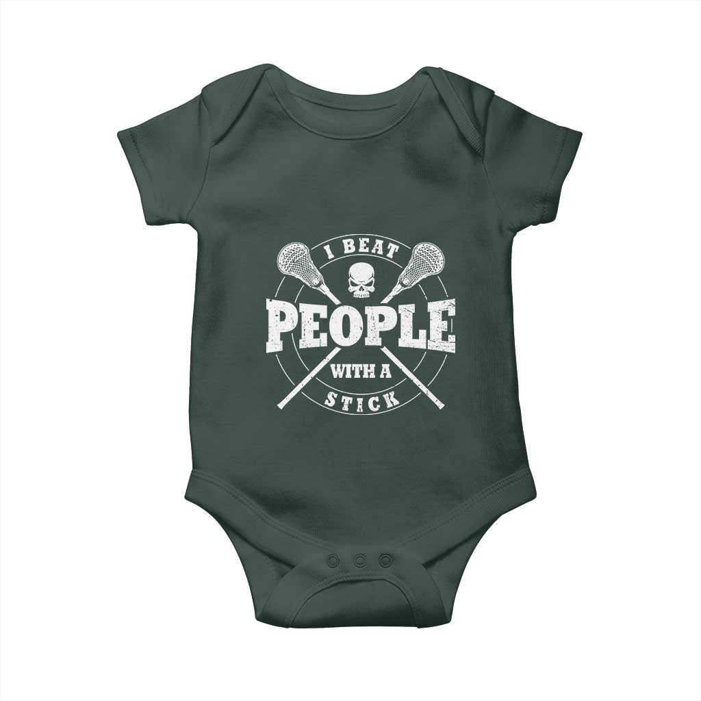 Funny Lacrosse Lax Baby Onesie I Beat People With A Stick Skull