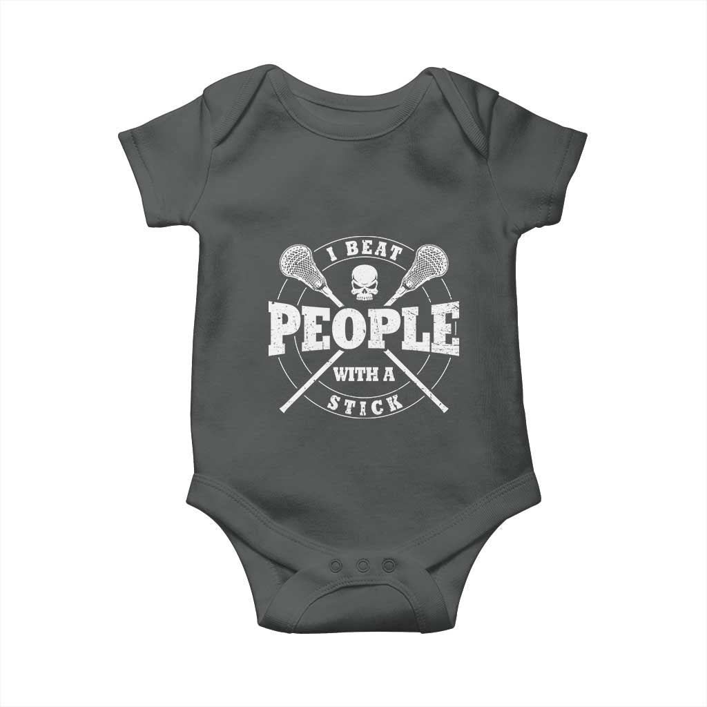 Funny Lacrosse Lax Baby Onesie I Beat People With A Stick Skull