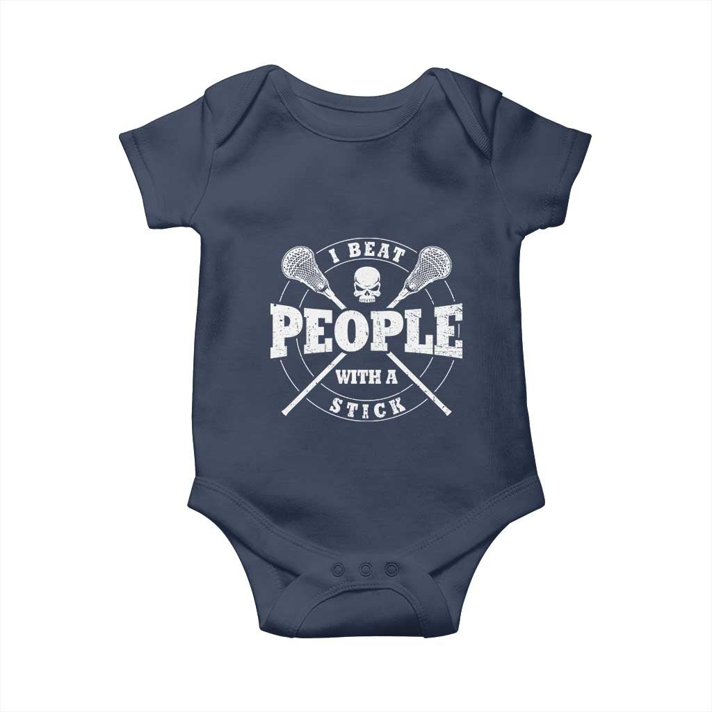 Funny Lacrosse Lax Baby Onesie I Beat People With A Stick Skull