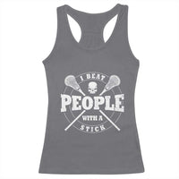 Funny Lacrosse Lax Racerback Tank Top I Beat People With A Stick Skull
