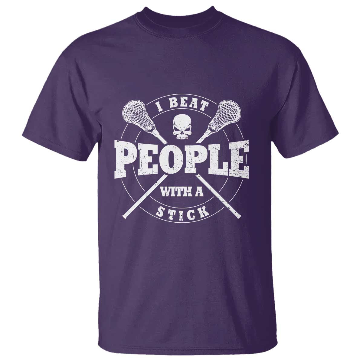 Funny Lacrosse Lax T Shirt I Beat People With A Stick Skull