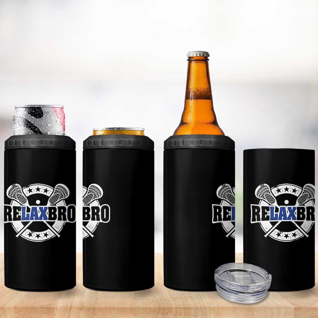 Funny Lax Lover Relax Bro 4 in 1 Can Cooler Tumbler Lacrosse Joke