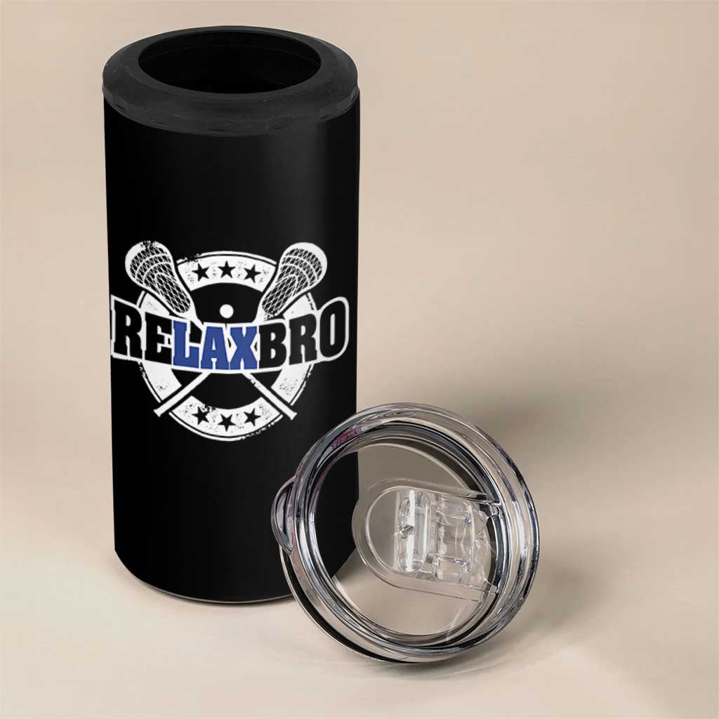 Funny Lax Lover Relax Bro 4 in 1 Can Cooler Tumbler Lacrosse Joke