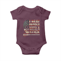 Funny Lacrosse Lax Baby Onesie I Beat People With A Stick Vintage American Flag
