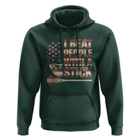 Funny Lacrosse Lax Hoodie I Beat People With A Stick Vintage American Flag