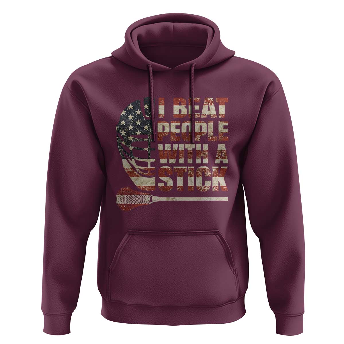 Funny Lacrosse Lax Hoodie I Beat People With A Stick Vintage American Flag