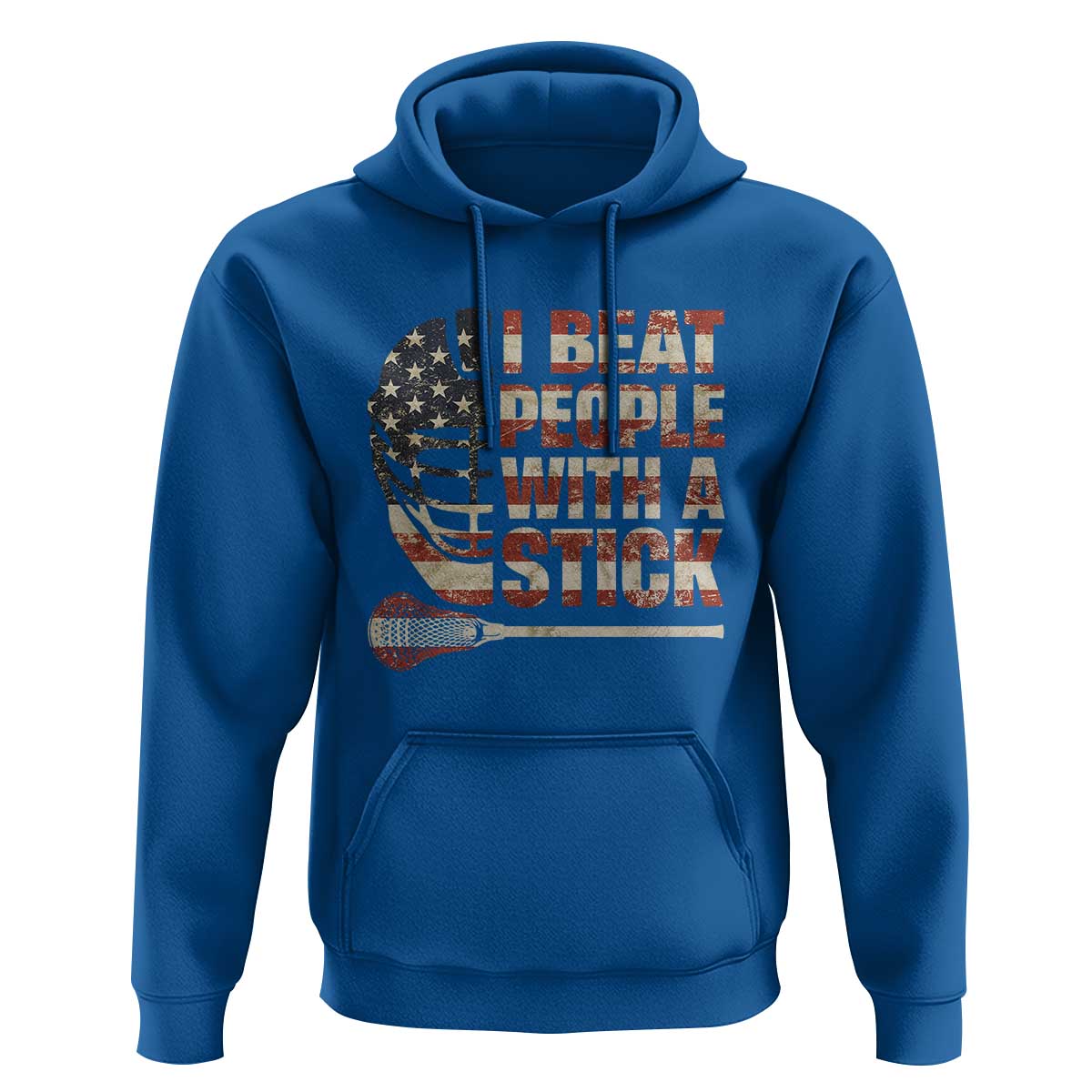 Funny Lacrosse Lax Hoodie I Beat People With A Stick Vintage American Flag