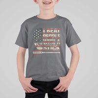 Funny Lacrosse Lax T Shirt For Kid I Beat People With A Stick Vintage American Flag
