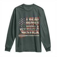 Funny Lacrosse Lax Long Sleeve Shirt I Beat People With A Stick Vintage American Flag