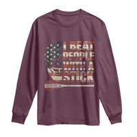 Funny Lacrosse Lax Long Sleeve Shirt I Beat People With A Stick Vintage American Flag