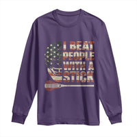 Funny Lacrosse Lax Long Sleeve Shirt I Beat People With A Stick Vintage American Flag