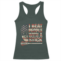 Funny Lacrosse Lax Racerback Tank Top I Beat People With A Stick Vintage American Flag