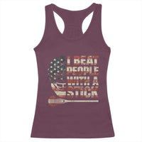 Funny Lacrosse Lax Racerback Tank Top I Beat People With A Stick Vintage American Flag