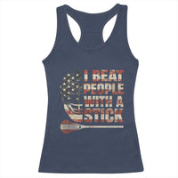 Funny Lacrosse Lax Racerback Tank Top I Beat People With A Stick Vintage American Flag