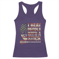 Funny Lacrosse Lax Racerback Tank Top I Beat People With A Stick Vintage American Flag