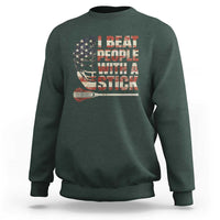Funny Lacrosse Lax Sweatshirt I Beat People With A Stick Vintage American Flag