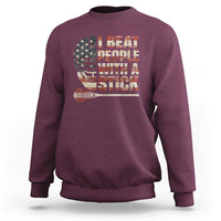 Funny Lacrosse Lax Sweatshirt I Beat People With A Stick Vintage American Flag