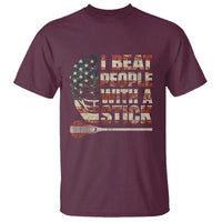Funny Lacrosse Lax T Shirt I Beat People With A Stick Vintage American Flag