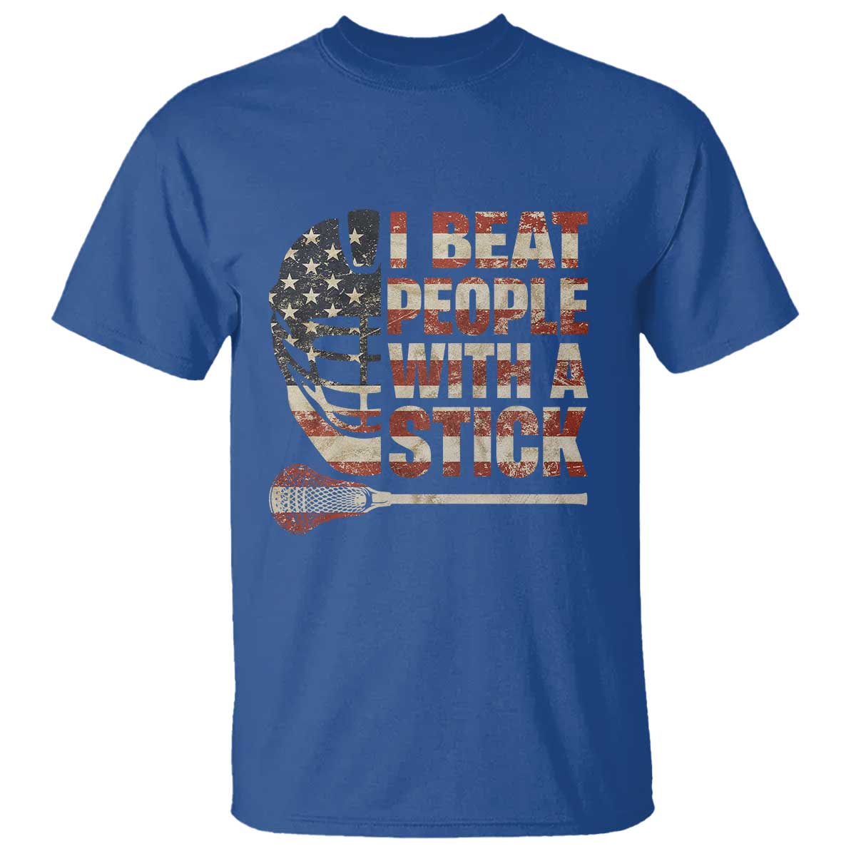 Funny Lacrosse Lax T Shirt I Beat People With A Stick Vintage American Flag