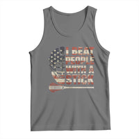 Funny Lacrosse Lax Tank Top I Beat People With A Stick Vintage American Flag