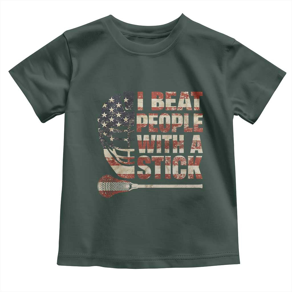 Funny Lacrosse Lax Toddler T Shirt I Beat People With A Stick Vintage American Flag