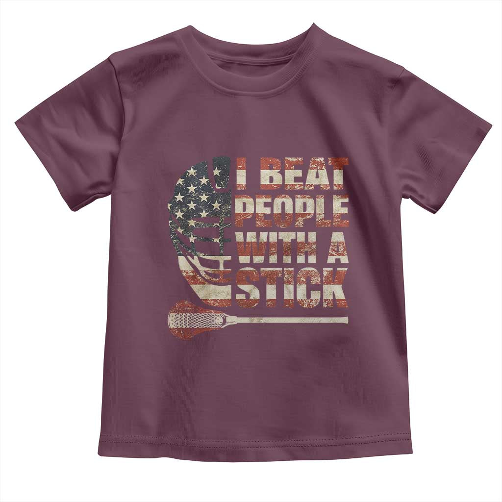Funny Lacrosse Lax Toddler T Shirt I Beat People With A Stick Vintage American Flag