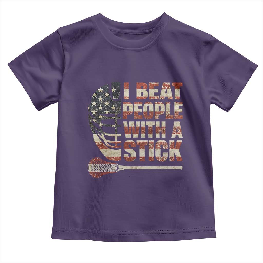 Funny Lacrosse Lax Toddler T Shirt I Beat People With A Stick Vintage American Flag