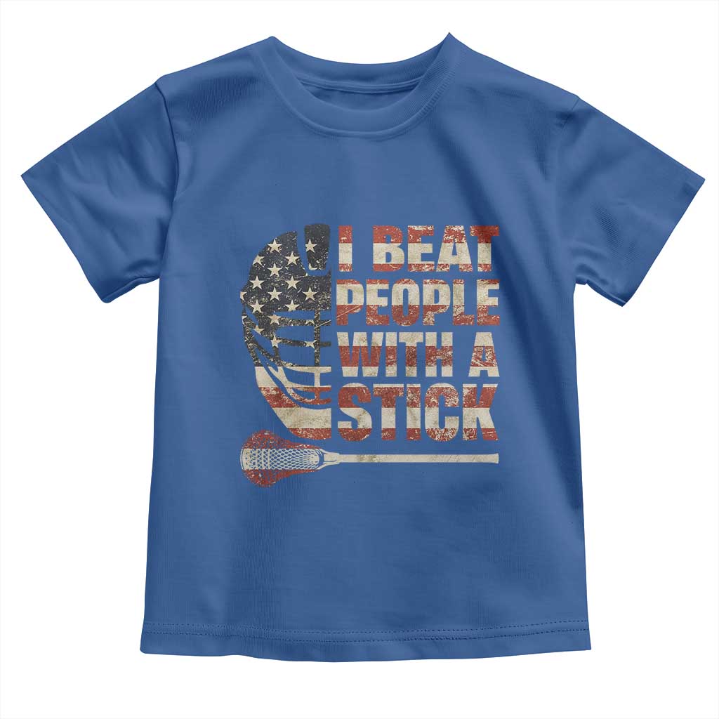 Funny Lacrosse Lax Toddler T Shirt I Beat People With A Stick Vintage American Flag